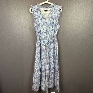 Talbots Floral Midi Dress Womens Size 8 Ruffle V Neck Tiered Cotton Sleeveless